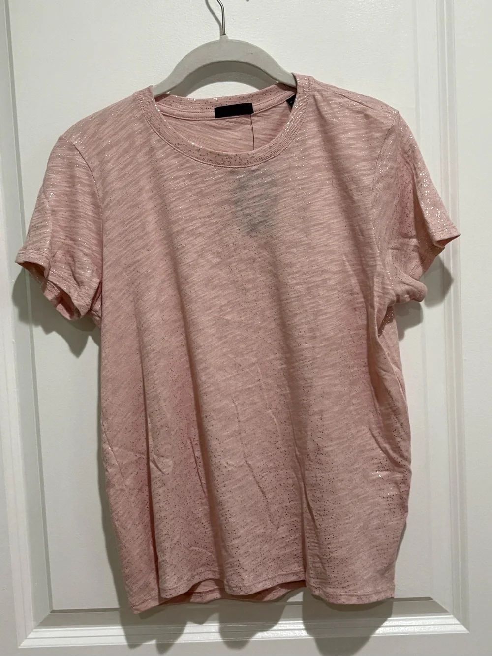 ATM Anthony Thomas Melillo Blush Pink Metallic Glitter Shimmer Short-Sleeve Tee